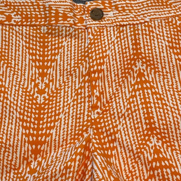 J. Crew Orange & White Patterned Womens Shorts Size 6 Cotton Blend Mid-Rise - Picture 3 of 8